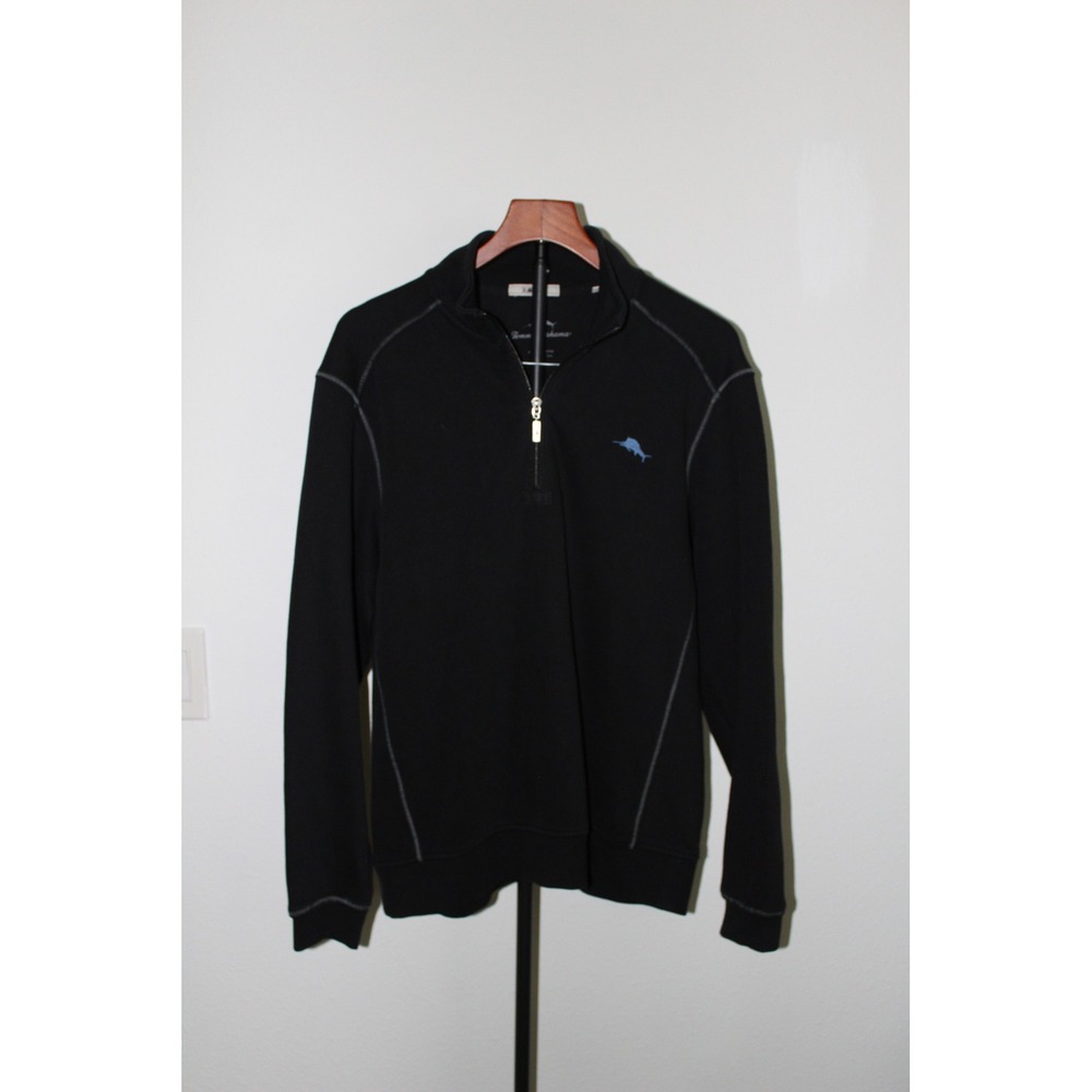 Tommy Bahama Relax Men's Small Black‎ Cotton Quarter Zip Pullover Marlin Logo